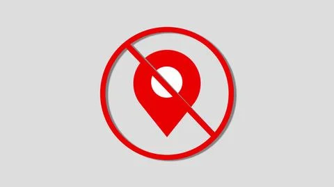 A red location pin inside a red prohibition circle on a light gray backgrou.. イラスト素材
