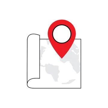 Red Location Pin on Map Scroll Vector Illustration Stock Illustration