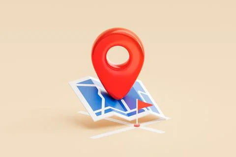 Red location pin mark map navigation on search icon 3d background with gps .. Stock Illustration