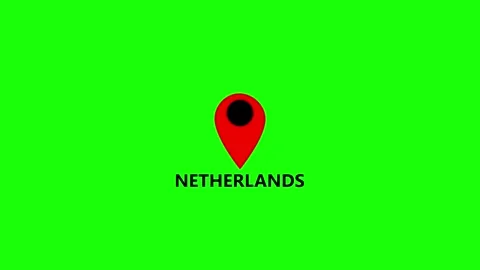 Red location pin marker with N E T H E R L A N D S text on a vibrant green .. Stock Footage 338371675