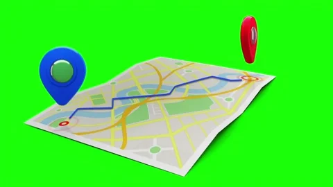 Red location pointer moving toward a blue marker on green screen Video stock 313735237