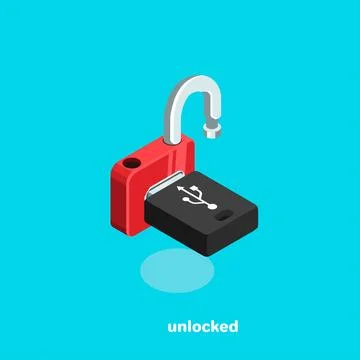 Red lock and key flash drive, isometric image Stock Illustration