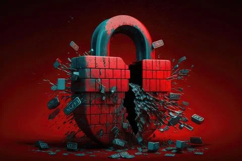 Red lock on dark red background, 3d render, illustration Stock Illustration