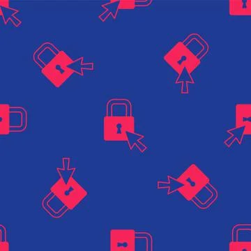 Red Lock icon isolated seamless pattern on blue background. Padlock sign Illustrazione stock