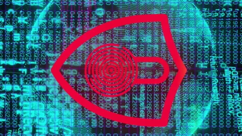 Red lock shield icon over digital binary code and data security animation Stock Footage 313425695