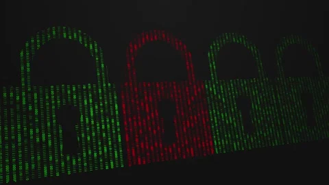 Red lock warning of the danger of computer virus invasion Stock Footage 296918339
