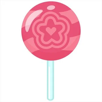 Red Lollipop Candy Vector Flat Design Sweet Round Illustration Stock Illustration