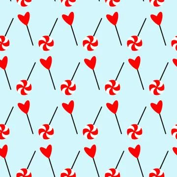 Red lollipops seamless pattern for Valentine day. Doodle pattern wrap for Stock Illustration