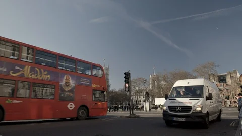 Red London Buses Stock Footage 128189432