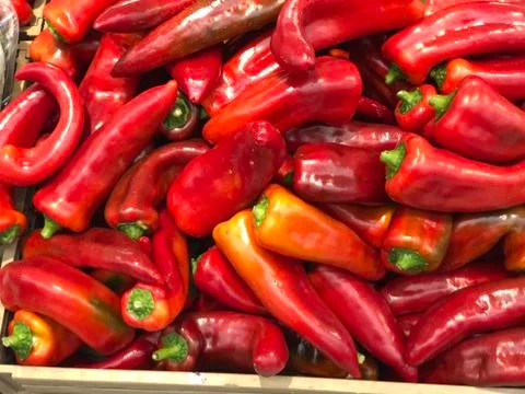 Red long chilly pepper close view Foto stock