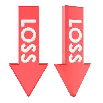 Red loss arrows, pointing down. Front and side views, 3D rendering Stock Illustration