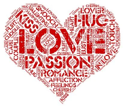 Red Love and Affection Words Heart Shape Word Cloud Stock Illustration