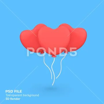 Red love balloon isolated 3d render icon illustration Modello PSD