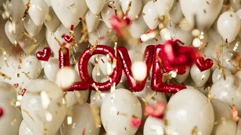 Red Love Balloon Letters Surrounded by White Heart Balloons Stock-Footage 333630843