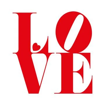 Red Love Block Text Vector Illustration with decorative heart. Illustrazione stock