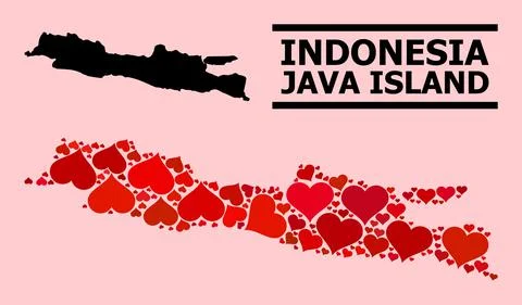 Red Love Collage Map of Java Island Stock-Illustration