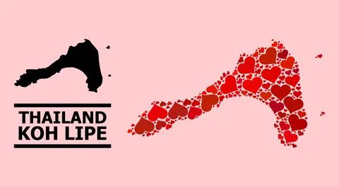 Red Love Collage Map of Koh Lipe Stock Illustration