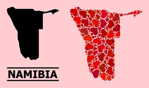 Red Love Collage Map of Namibia Illustrazione stock