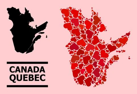Red Love Heart Pattern Map of Quebec Province 스톡 일러스트