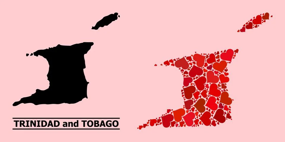 Red Love Heart Pattern Map of Trinidad and Tobago 스톡 일러스트