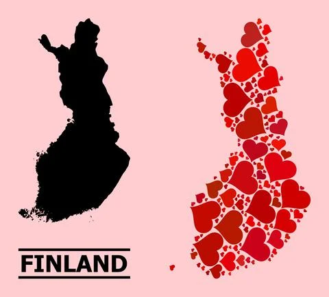 Red Love Heart Pattern Map of Finland 스톡 일러스트