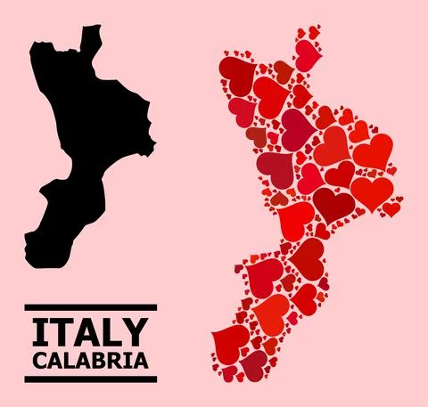 Red Love Heart Pattern Map of Calabria Region イラスト素材