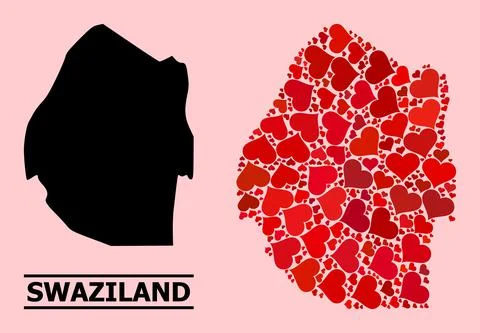 Red Love Heart Pattern Map of Swaziland 스톡 일러스트