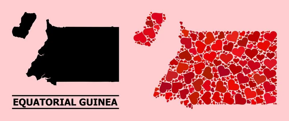Red Love Heart Pattern Map of Equatorial Guinea Illustrazione stock
