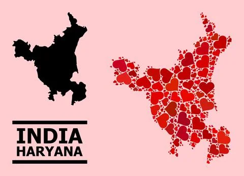 Red Love Heart Pattern Map of Haryana State 스톡 일러스트