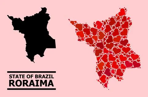 Red Love Heart Pattern Map of Roraima State 스톡 일러스트