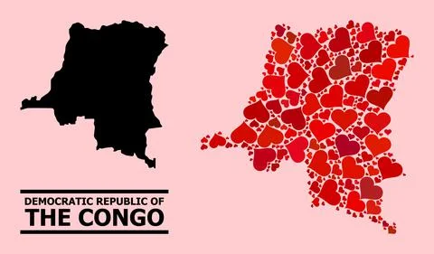 Red Love Heart Pattern Map of Democratic Republic of the Congo 스톡 일러스트