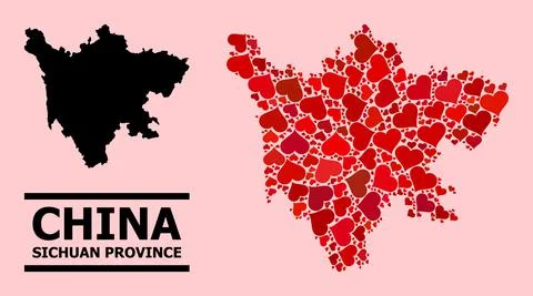 Red Love Heart Pattern Map of Sichuan Province Illustrazione stock