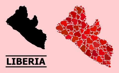 Red Love Heart Pattern Map of Liberia Stockillustratie
