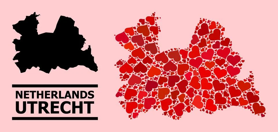 Red Love Heart Pattern Map of Utrecht Province Illustrazione stock
