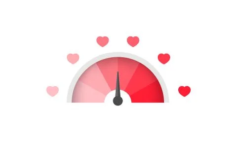 Red love meter in speedometer design. Vector on isolated white background. EPS Stock Illustration