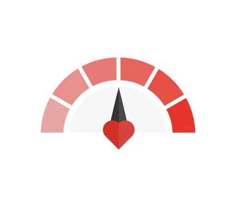 Red love meter in speedometer design. Vector illustration with heart symbols  Stock Illustration