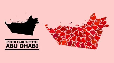 Red Love Mosaic Map of Abu Dhabi Emirate Stock Illustration