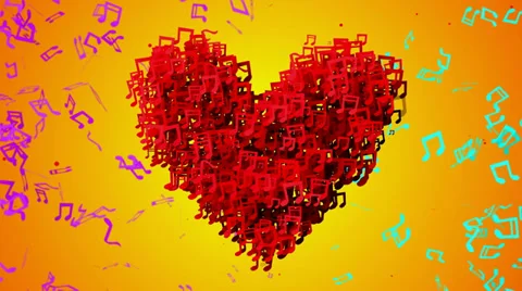 Red Love Musical Note Particles Loop Animation Orange Background 4K resolution Stock Footage 39886114