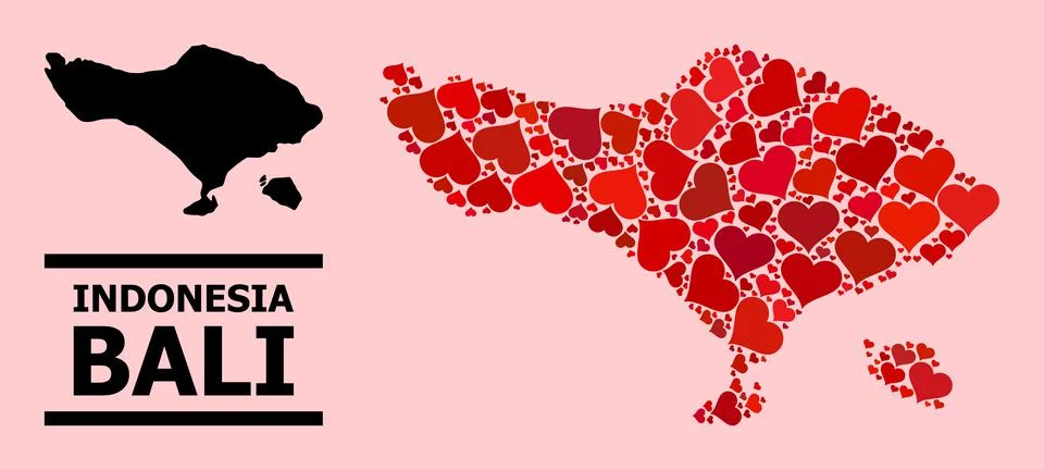 Red Love Pattern Map of Bali Island Stock Illustration