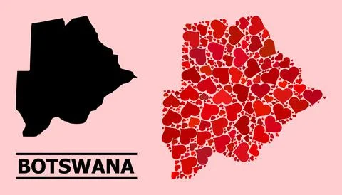 Red Love Pattern Map of Botswana Illustrazione stock