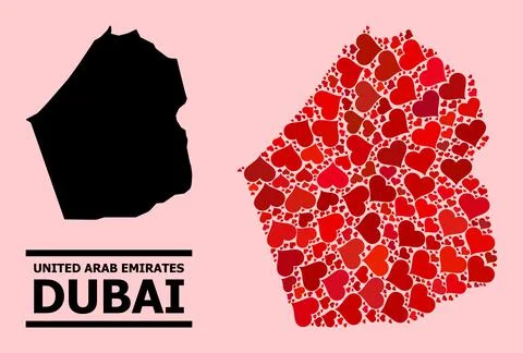 Red Love Pattern Map of Dubai Emirate Stock Illustration
