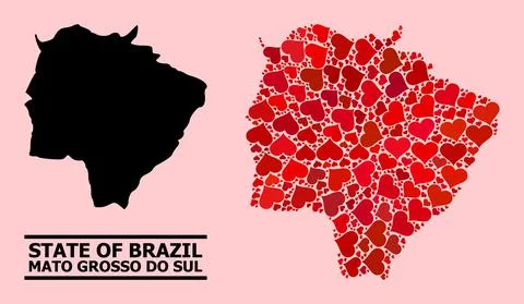 Red Love Pattern Map of Mato Grosso Do Sul State Stockillustratie