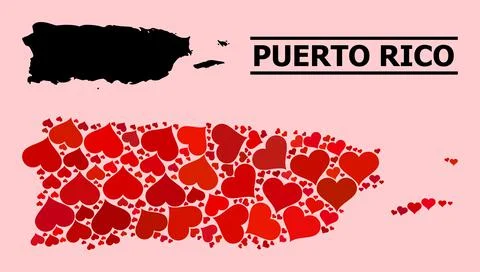 Red Love Pattern Map of Puerto Rico Illustrazione stock