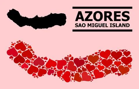 Red Love Pattern Map of Sao Miguel Island Illustrazione stock