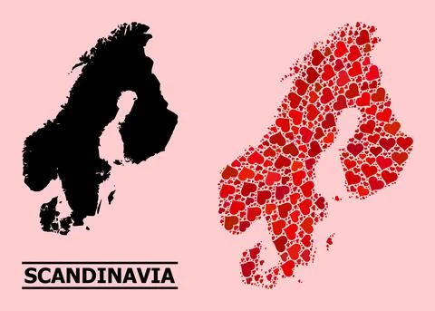 Red Love Pattern Map of Scandinavia 스톡 일러스트