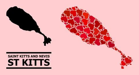 Red Love Pattern Map of St Kitts Island Illustrazione stock