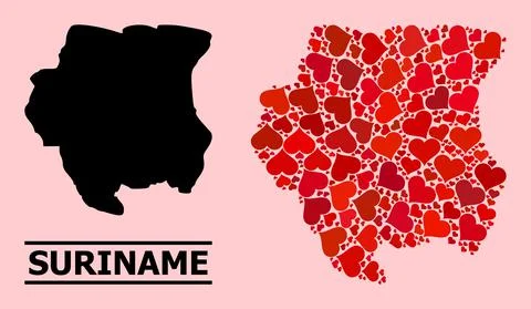 Red Love Pattern Map of Suriname イラスト素材
