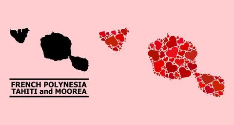 Red Love Pattern Map of Tahiti and Moorea Islands Illustrazione stock