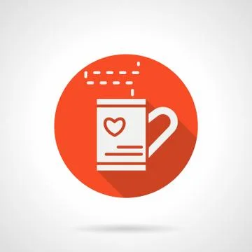 Red love tea cup round vector icon Stock Illustration