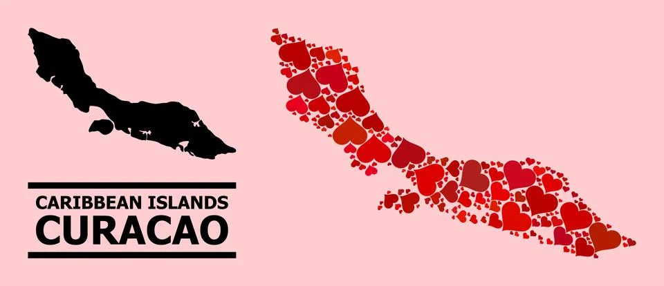 Red Lovely Pattern Map of Curacao Island Stock Illustration